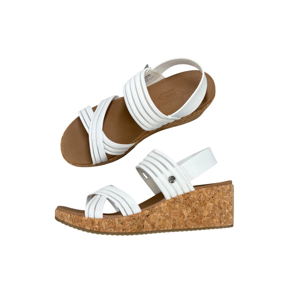 Skechers Arch Fit Beverlee 2.0 Bali Vibes White Wedge Sandals Slip On Womens 10